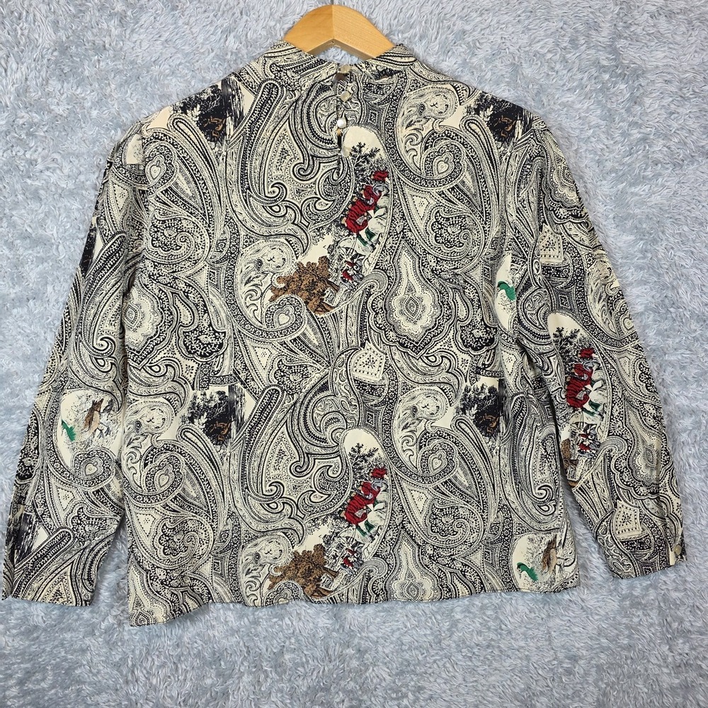 Vtg 100% Silk Top Pogia by d Polimeni Toile Hunting Field Fowl Dark Academia 4 - Picture 2 of 12